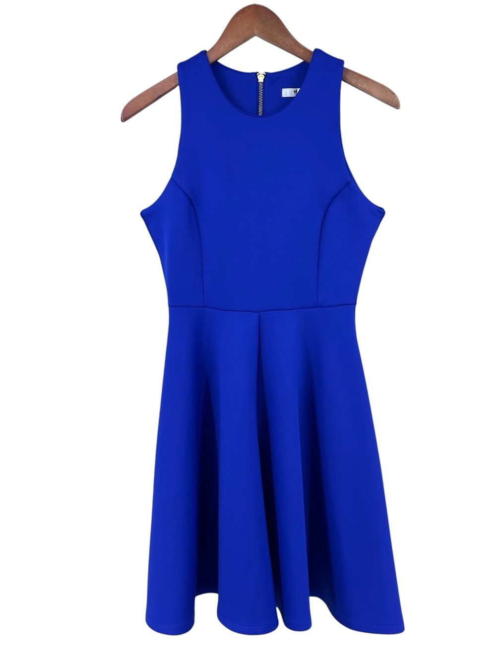 MILLY Dress Fit'n Flare Scuba Skater Blue Sleeveless